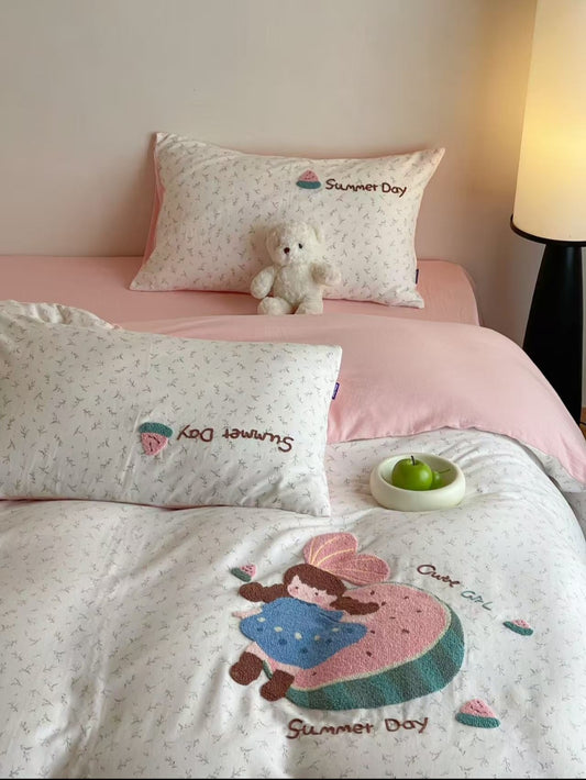 Double Yarn Cotton Bedding Set with Embroidery